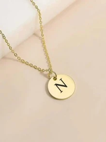 1入組字母細節圓形吊飾項鍊