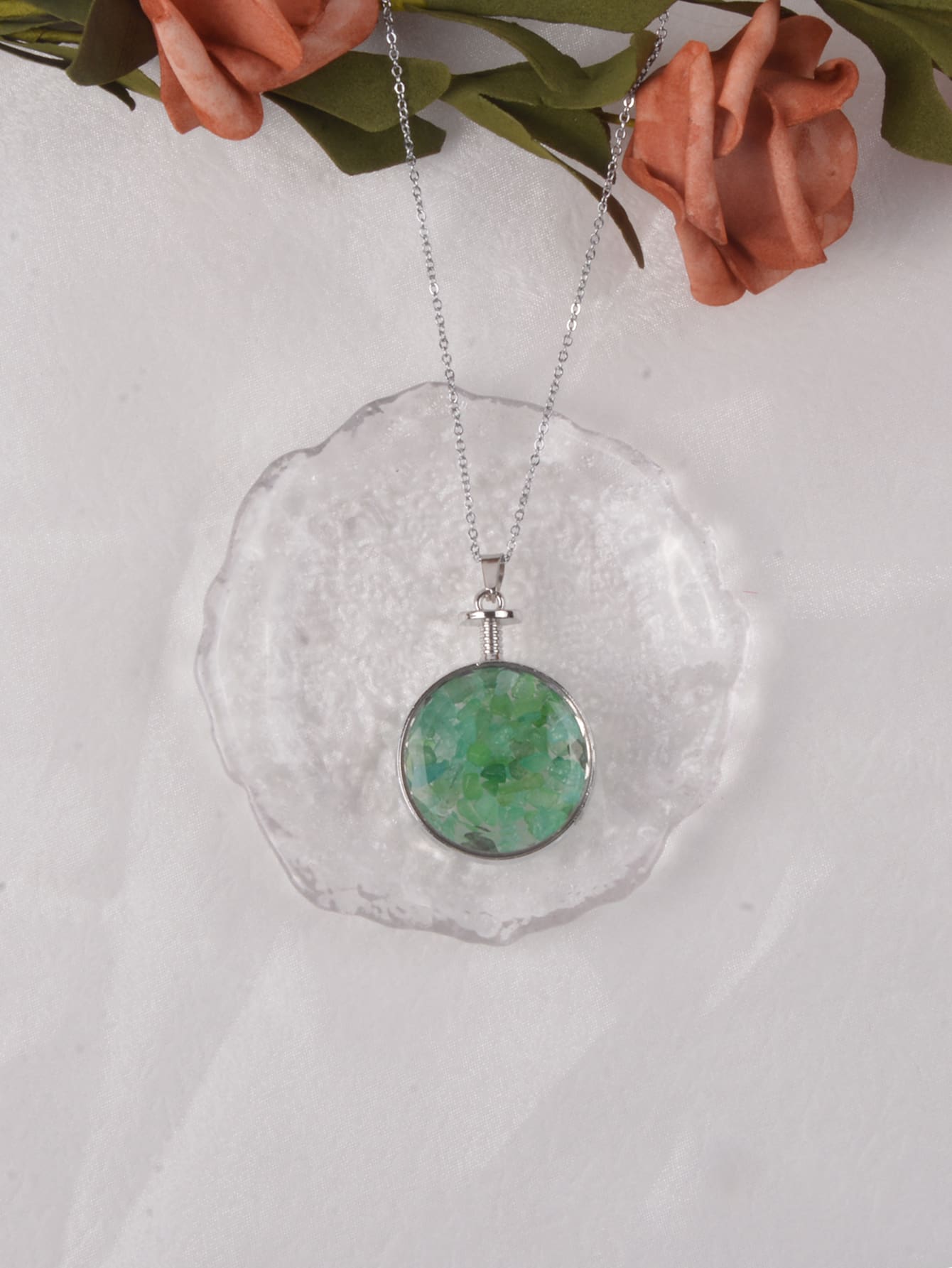 Natural Crystal Charm Necklace - Multicolor - View 1