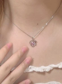 水鑽裝飾愛心掛飾項鍊 - 彩色 - 查看 5