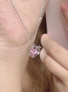 水鑽裝飾愛心掛飾項鍊 - 彩色 - 查看 6