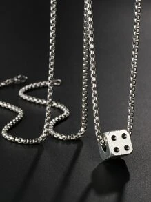 1 pieza Collar con colgante de dados vintage plateado para hombre - Plata antigua - Ver 4