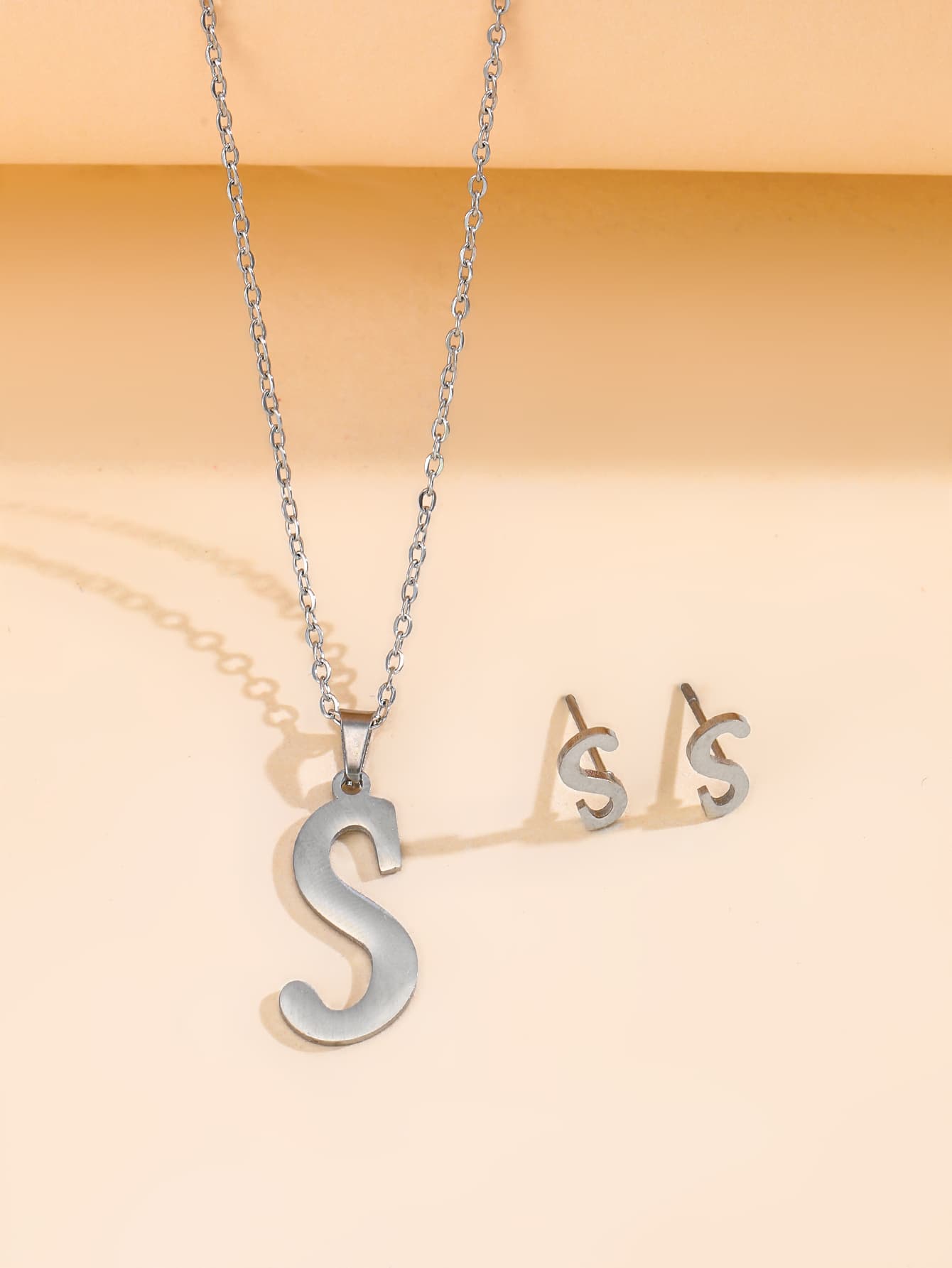 3 piezas/set Set joya con diseño de letra - Plateado - Ver 1