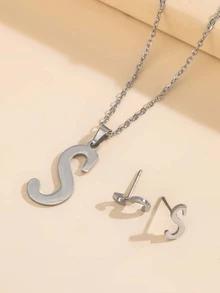 3 piezas/set Set joya con diseño de letra - Plateado - Ver 2