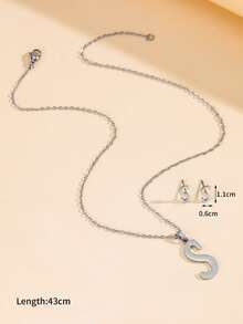 3 piezas/set Set joya con diseño de letra - Plateado - Ver 4