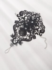 水鑽和花朵裝飾手環 - 黑色 - 查看 1