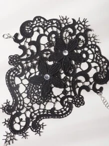 水鑽和花朵裝飾手環 - 黑色 - 查看 2