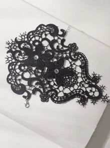 水鑽和花朵裝飾手環 - 黑色 - 查看 4