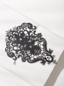 水鑽和花朵裝飾手環 - 黑色 - 查看 5