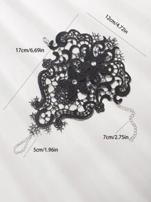 水鑽和花朵裝飾手環 - 黑色 - 查看 6