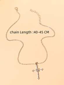 Cubic Zirconia Cross Charm Necklace - Silver - View 4