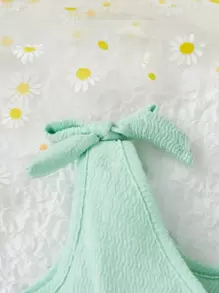 SHEIN 寶寶女孩打結肩重疊領口連體衣 - 綠色 - 查看 5