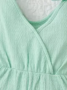 SHEIN 寶寶女孩打結肩重疊領口連體衣 - 綠色 - 查看 6