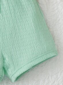 SHEIN 寶寶女孩打結肩重疊領口連體衣 - 綠色 - 查看 7