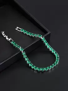 Cubic Zirconia Decor Bracelet - Green - View 2
