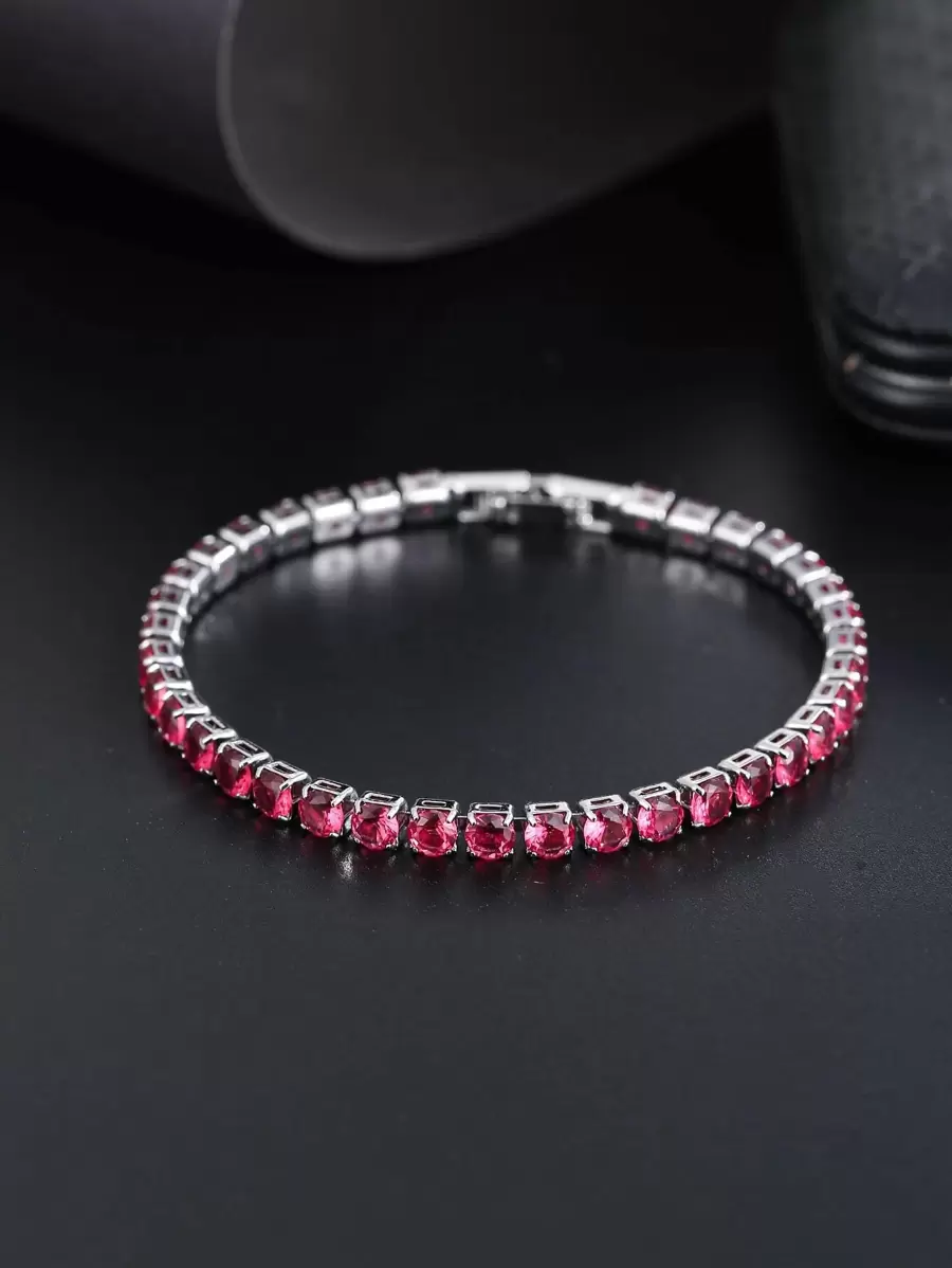 Cubic Zirconia Decor Bracelet - Hot Pink - View 1