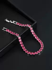 Cubic Zirconia Decor Bracelet - Hot Pink - View 2