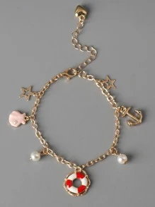 Men Star & Faux Pearl Charm Bracelet - Multicolor - View 1