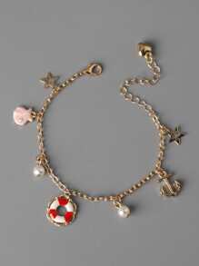 Men Star & Faux Pearl Charm Bracelet - Multicolor - View 2