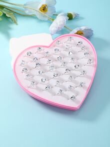 36 cái/bộ Nhẫn Trang Trí Đính Đá Cubic Zirconia Cho Bé Gái - Bạc - Xem 4