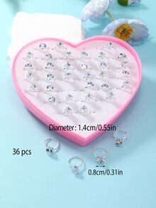 36 cái/bộ Nhẫn Trang Trí Đính Đá Cubic Zirconia Cho Bé Gái - Bạc - Xem 5