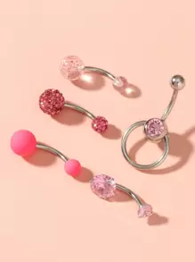 5 cái/bộ Rhinestone Trang Trí Vòng Bụng Cho Phụ Nữ & Bé Gái - Hồng - Xem 1