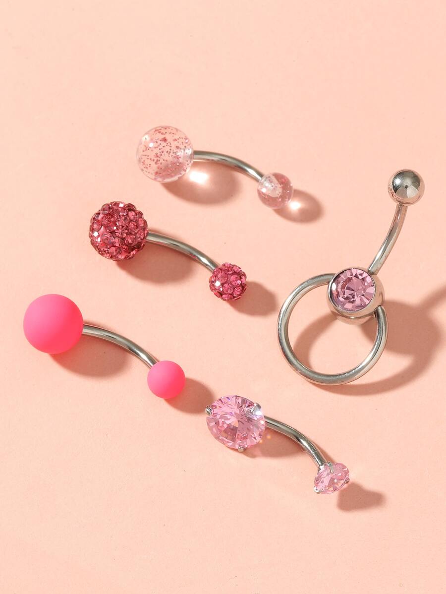 5 cái/bộ Rhinestone Trang Trí Vòng Bụng Cho Phụ Nữ & Bé Gái - Hồng - Xem 1