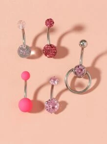 5 cái/bộ Rhinestone Trang Trí Vòng Bụng Cho Phụ Nữ & Bé Gái - Hồng - Xem 2