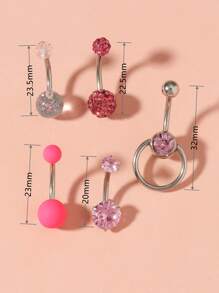 5 cái/bộ Rhinestone Trang Trí Vòng Bụng Cho Phụ Nữ & Bé Gái - Hồng - Xem 3