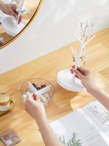 1 pieza de plástico Bisutería almacenamiento creativo Rama Torre de joyería estante para casa - Blanco - Ver 4