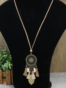 1入組波西米亞鋅合金貝殼和流蘇吊墜項鍊適用於女士日常裝飾 - 彩色 - 查看 4