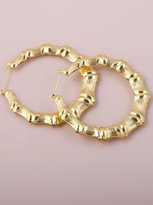 竹節設計圓耳環 - 金黃色 - 查看 3