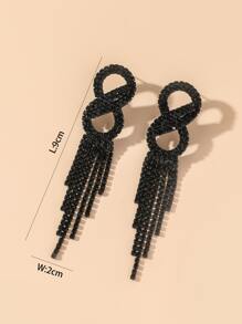 Rhinestone Tassel Drop Earrings - Black - View 4
