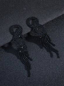Rhinestone Tassel Drop Earrings - Black - View 6