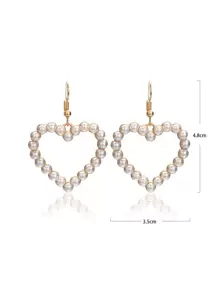 人造珍珠心形垂墜耳環