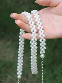 人造珍珠装饰新娘腰带万圣节 - 白色 - 查看 4