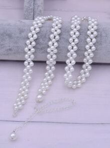 人造珍珠装饰新娘腰带万圣节 - 白色 - 查看 5