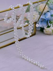 人造珍珠装饰新娘腰带万圣节 - 白色 - 查看 6