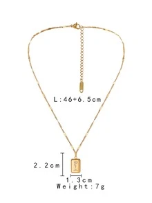 Flower Detail Rectangle Charm Necklace - Gold - View 4
