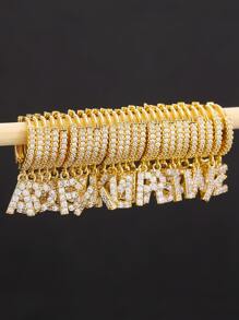 1對歐美風格銅材料的圈形耳環,附有cz寶石字母吊墜,適合女士用作節日禮物 - 金黃色 - 查看 5