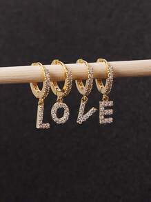 1對歐美風格銅材料的圈形耳環,附有cz寶石字母吊墜,適合女士用作節日禮物 - 金黃色 - 查看 6