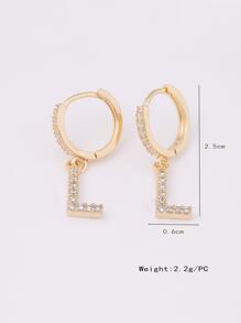 1對歐美風格銅材料的圈形耳環,附有cz寶石字母吊墜,適合女士用作節日禮物 - 金黃色 - 查看 7