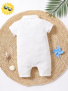 Baby Coconut Tree Print Pocket Patched Shirt Romper - White - View 2