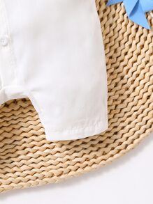 Baby Coconut Tree Print Pocket Patched Shirt Romper - White - View 5