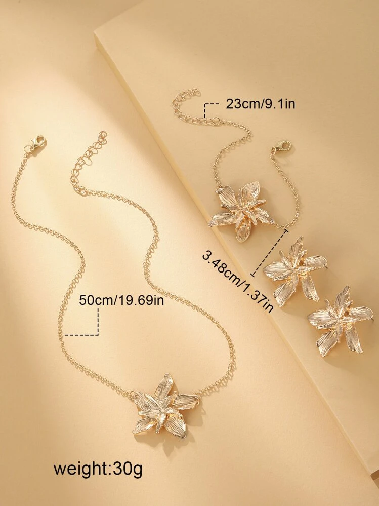 4pcs/set Flower Decor Jewelry Set - Yellow Gold - View 4
