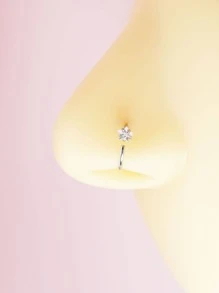 時尚方晶鋯石裝飾鼻環不銹鋼男女款無需穿孔隔墊身體首飾 - 銀色 - 查看 1