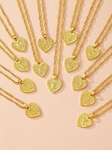 1入組字母細節愛心掛飾項鍊 - 金黃色 - 查看 1