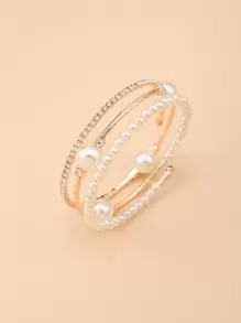 一件優雅創意假珍珠鑲嵌鑽石手鏈，女士時尚派對手鏈飾品 - 彩色 - 查看 1