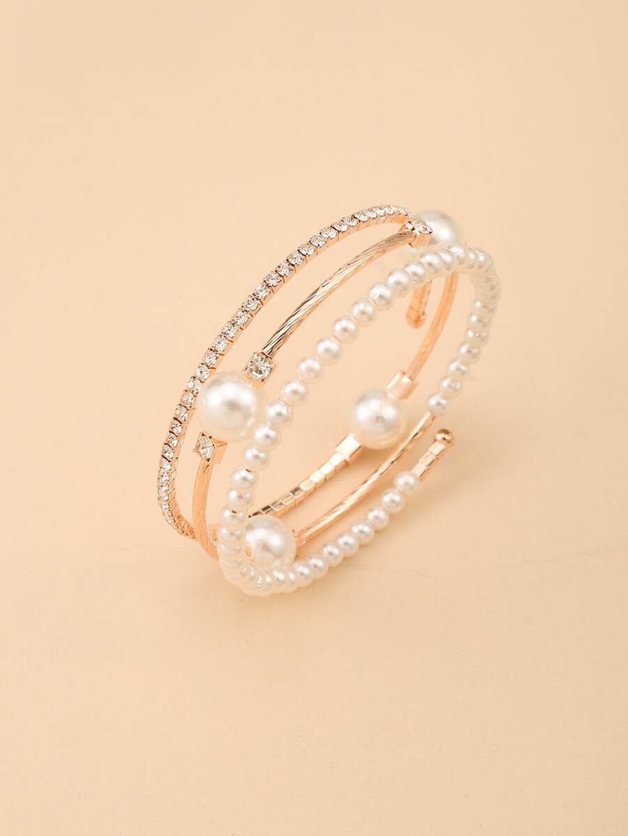 一件優雅創意假珍珠鑲嵌鑽石手鏈，女士時尚派對手鏈飾品 - 彩色 - 查看 1