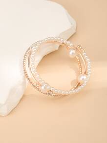 一件優雅創意假珍珠鑲嵌鑽石手鏈，女士時尚派對手鏈飾品 - 彩色 - 查看 2