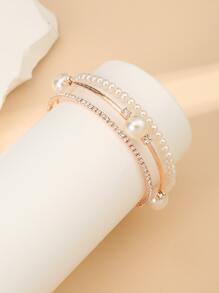 一件優雅創意假珍珠鑲嵌鑽石手鏈，女士時尚派對手鏈飾品 - 彩色 - 查看 3